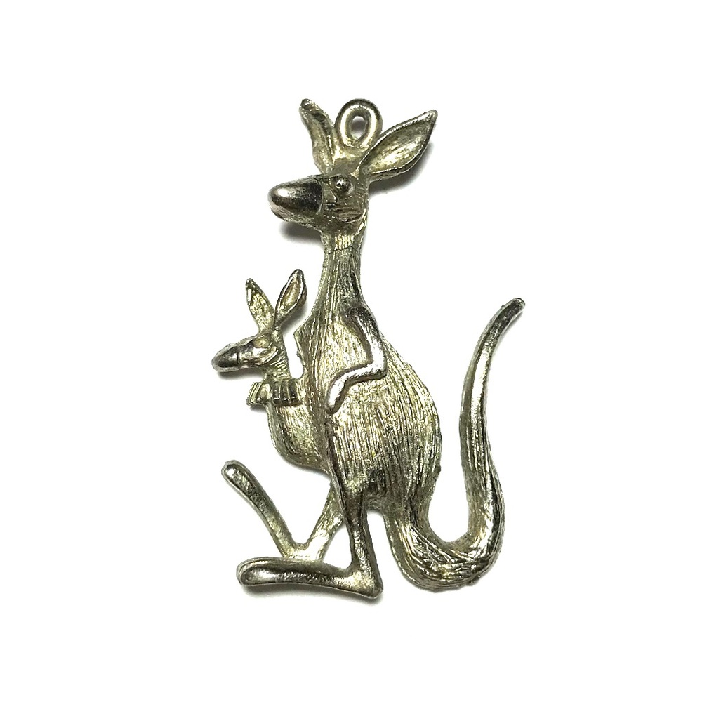 Vintage Kangaroo & Pouch Joey Silver Tone Pendant
